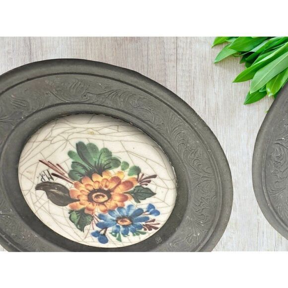 3 Vintage Floral German Coaster Set | Porcelain Drink Coasters Hand Painted - Picture 4 of 5